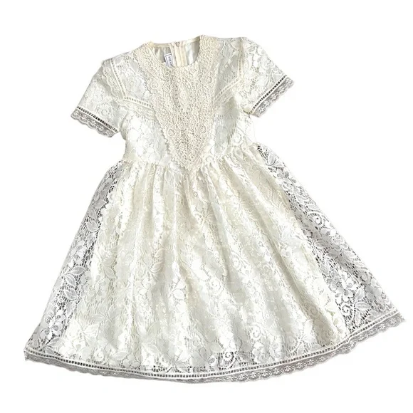 knee length dresses for ladies Nicolette's Couture Ivory V-Back Lace Dress for Girls, Size 8/9 main image 0